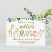 Wild One Safari Jungle Geburtstag Einladung (Stehend Vorderseite)