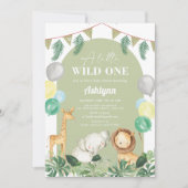 Wild One Safari Jungle Greenery Boy Baby Shower Einladung (Vorderseite)