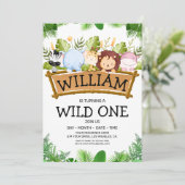 Wild One Safari JUNGLE Tiere Geburtstag FOTO Einladung (Stehend Vorderseite)