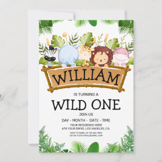 Wild One Safari JUNGLE Tiere Geburtstag FOTO Einladung