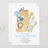 Wild One Safari Jungle Tiere Gold Grüne Niedlich Einladung (Vorne/Hinten)