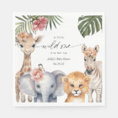 Wild One Safari Niedlicher Tiere Baby Girl Shower Serviette (Vorderseite)