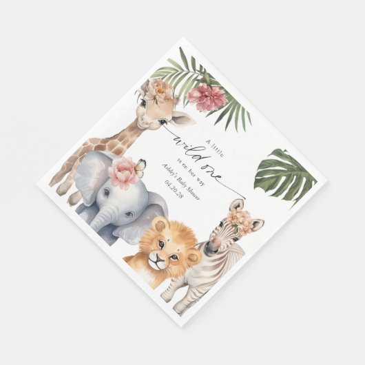 Wild One Safari Niedlicher Tiere Baby Girl Shower Serviette (Ecke)