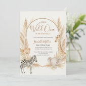 Wild One Safari Pampas Boho Babydusche Einladung (Stehend Vorderseite)