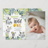 Wild One Safari Party Animals Boy First Birthday I Einladung (Vorne/Hinten)