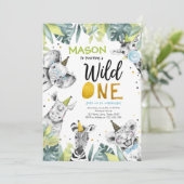 Wild One Safari Party Animals Boy First Geburtstag Einladung (Stehend Vorderseite)