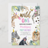 Wild One Safari Party Animals Girl Einladung (Vorderseite)