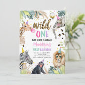 Wild One Safari Party Animals Girl Einladung (Stehend Vorderseite)