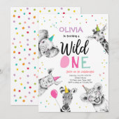 Wild One Safari Party Animals Girl Einladung (Vorne/Hinten)