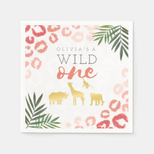 Wild One Safari Pink und Gold Leopard Print Serviette
