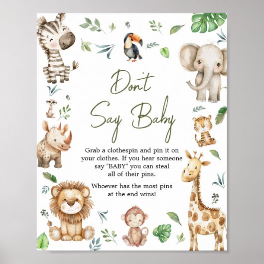 Wild One Safari Say Baby Shower nicht Poster (Vorne)