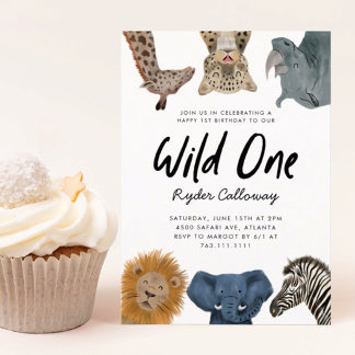 Wild One Safari Thema Erster Geburtstag Party Einladung