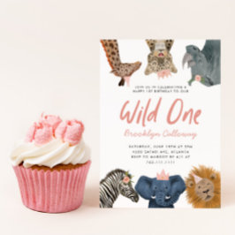 Wild One Safari Thema Girl's erste Geburtstagspart Einladung