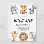 Wild One Safari Theme First Birthday Party Einladung (Vorderseite)