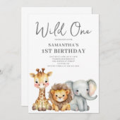 Wild One Safari Tier 1. Geburtstag Einladung (Vorne/Hinten)