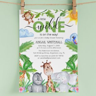 Wild One Safari Tier-Wasserfarben-Baby-Party In Einladung