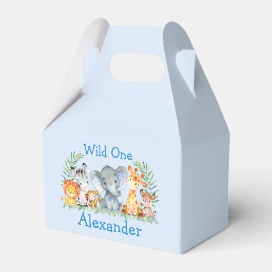 Wild One Safari Tiere 1. Geburtstag Blue Geschenkschachtel (Vorderseite)