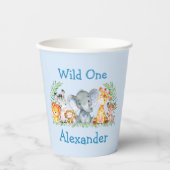Wild One Safari Tiere 1. Geburtstag Blue Pappbecher (Vorderseite)