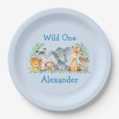 Wild One Safari Tiere 1. Geburtstag Blue Pappteller (Vorderseite)