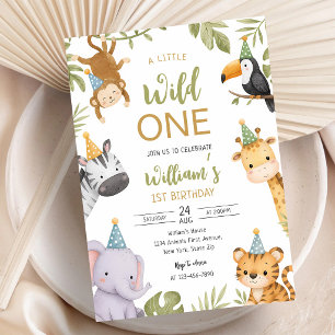 Wild One Safari-Tiere 1. Geburtstag Einladung