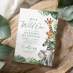Wild One Safari Tiere 1. Geburtstag Einladung