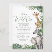 Wild One Safari Tiere 1. Geburtstag Einladung (Vorderseite)