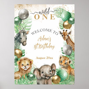 Wild One Safari tiere Balloon Baby 1. Geburtstag Poster