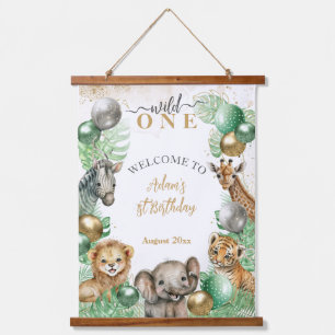Wild One Safari tiere Balloon Baby 1. Geburtstag Wandteppich Mit Holzrahmen