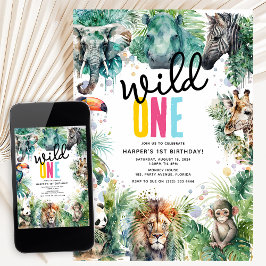 Wild ONE' Safari-Tiere Cool 1. Geburtstag Einladung