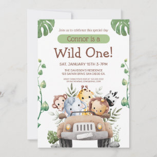 Wild One Safari-Tiere Einladung zum 1. Geburtstag