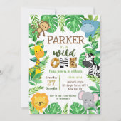 Wild One Safari Tiere Erste Einladungen zum Geburt (Vorderseite)