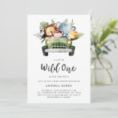 Wild-One-Safari-Tiere Geschlecht neutral Einladung (Stehend Vorderseite)