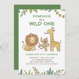 Wild One Safari Tiere Niedlich Junge Erstgeburt Einladung