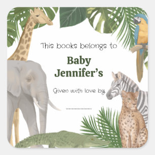 Wild One Safari Tropic Buchzeichen Labels Quadratischer Aufkleber