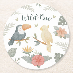 Wild One Safari Tropical Geburtstag Papier Teller Runder Pappuntersetzer
