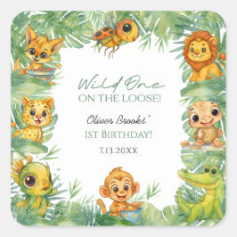 Wild One Safari Watercolor 1st Birthday Quadratischer Aufkleber