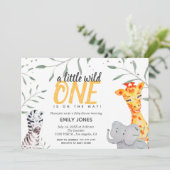 Wild One Safari Watercolor Kinderdusche Einladung (Stehend Vorderseite)