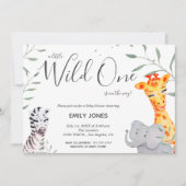 Wild One Safari Watercolor Kinderdusche Einladung (Vorderseite)