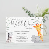 Wild One Safari Watercolor Kinderdusche Einladung (Stehend Vorderseite)
