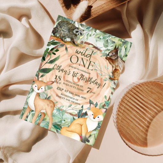 Wild One Safari Woodland 1. Geburtstag Einladungen