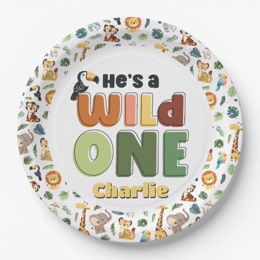 Wild One Safari Zoo Animal Birthday Party Pappteller (Vorderseite)