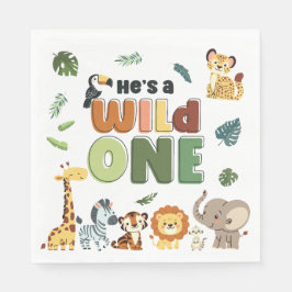Wild One Safari Zoo Animal Birthday Party Serviette