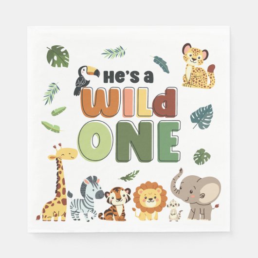 Wild One Safari Zoo Animal Birthday Party Serviette (Vorderseite)