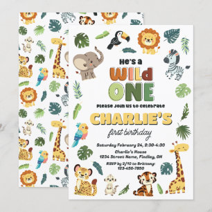 Wild One Safari Zoo Tier Geburtstagsparty jedes Al Einladung