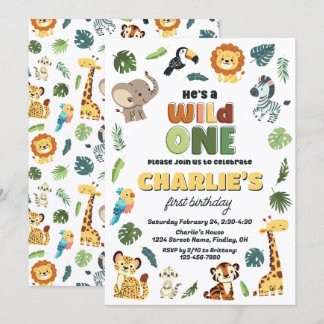 Wild One Safari Zoo Tier Geburtstagsparty jedes Al Einladung