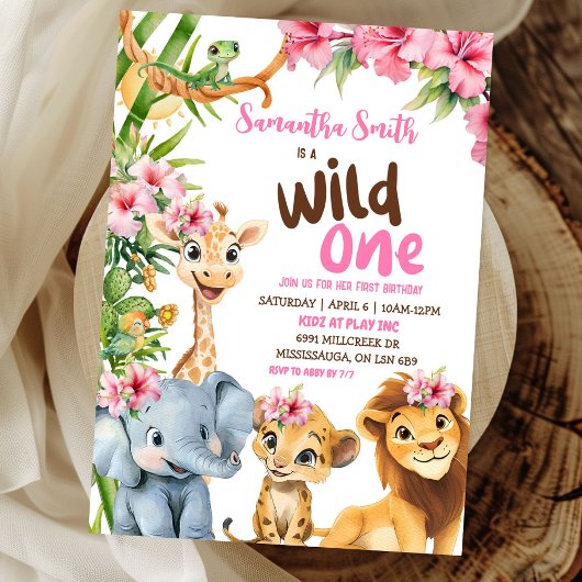 Wild One Savannah Safari Thema Girl Erstgeburt Einladung