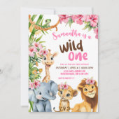 Wild One Savannah Safari Thema Girl Erstgeburt Einladung (Vorderseite)
