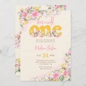 Wild One Senf & Pink Wildblume Geburtstag Einladung (Vorne/Hinten)