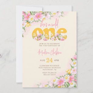 Wild One Senf & Pink Wildblume Geburtstag Einladung