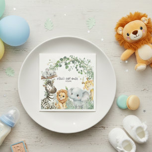 Wild One Süße Safari Dschungeltiere Jungen-Baby-Sh Serviette